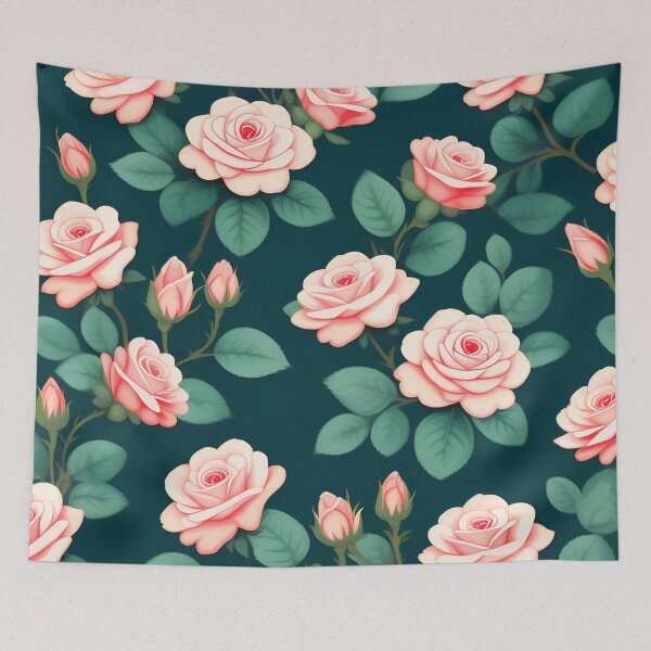 Item preview, Pink Roses On Dark Teal Green  designed and sold by printmala.