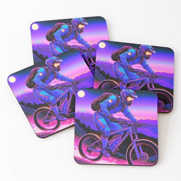 Item preview, Urban Twilight: Mountain Biker Shredding Madness Overlooking City in Purple-Pink Hues designed and sold by GrizzlyCollective.