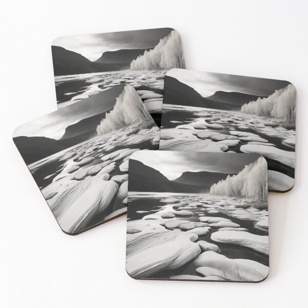 Item preview, Scandinavian Monochrome Rocky River Landscape Nature designed and sold by ShadeScapeArt.