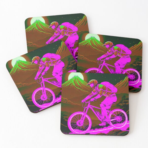 Item preview, Neon Night Thrills: Bright Pink MTB Rider Descending Trails at Night designed and sold by GrizzlyCollective.