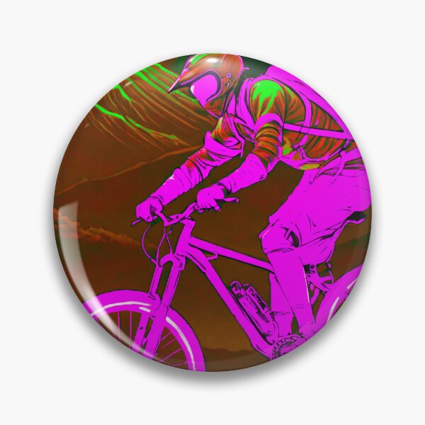 Item preview, Neon Night Thrills: Bright Pink MTB Rider Descending Trails at Night designed and sold by GrizzlyCollective.