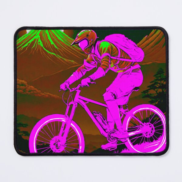 Item preview, Neon Night Thrills: Bright Pink MTB Rider Descending Trails at Night designed and sold by GrizzlyCollective.