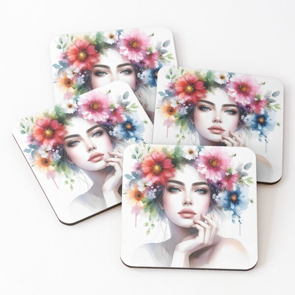 Item preview, Floral Woman Portrait Watercolor,floral art,beautiful woman, blue eyes, roses.  designed and sold by FreeWorldDesign.