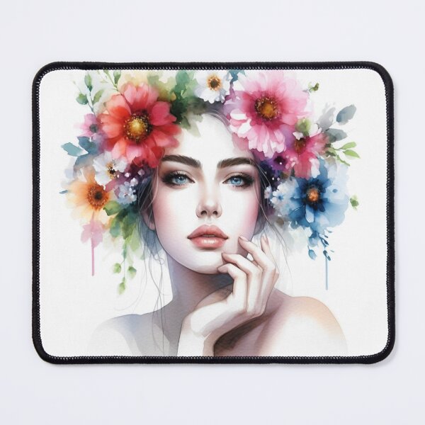 Item preview, Floral Woman Portrait Watercolor,floral art,beautiful woman, blue eyes, roses. designed and sold by FreeWorldDesign.