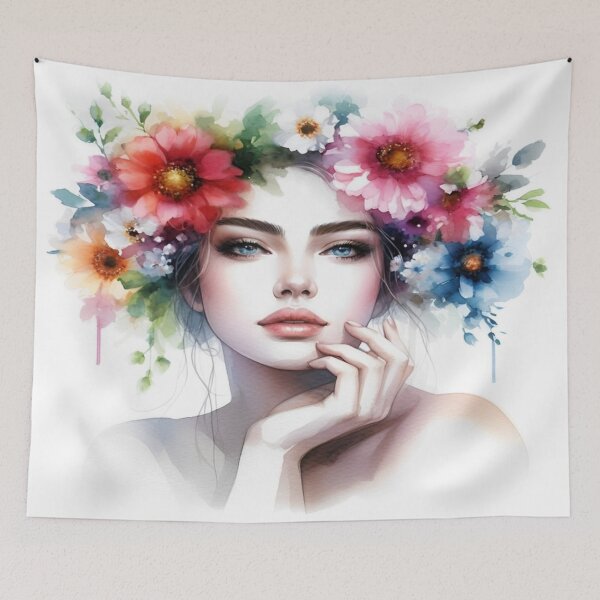 Item preview, Floral Woman Portrait Watercolor,floral art,beautiful woman, blue eyes, roses. designed and sold by FreeWorldDesign.