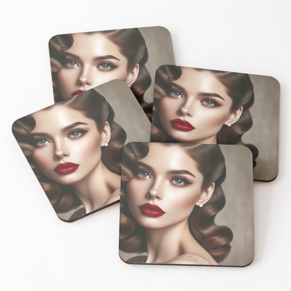 Item preview, Woman with 1940s Hollywood waves and classic red lipstick, evoking old-school glamour. designed and sold by AndreaMart.