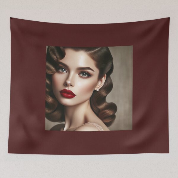Item preview, Woman with 1940s Hollywood waves and classic red lipstick, evoking old-school glamour. designed and sold by AndreaMart.