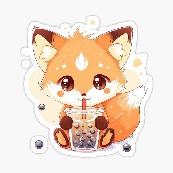 Item preview, Cute kawaii fox drink bubble designed and sold by ShopMaxiDesigns.