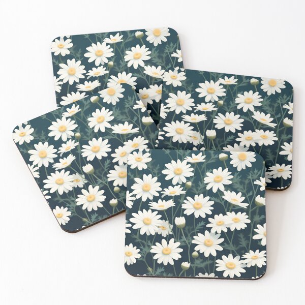 Item preview, White Daisy Flowers on Dark Teal Blue designed and sold by printmala.