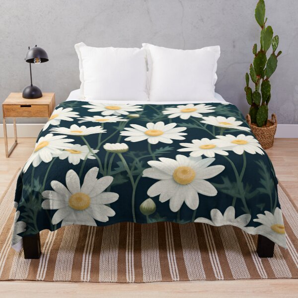 Item preview, White Daisy Flowers on Dark Teal Blue designed and sold by printmala.