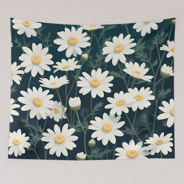 Item preview, White Daisy Flowers on Dark Teal Blue designed and sold by printmala.