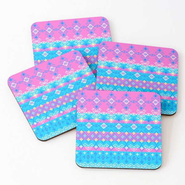 Item preview, Flower pattern, pixel graphics, cute pink and blue fabric pattern. designed and sold by Chattakan.