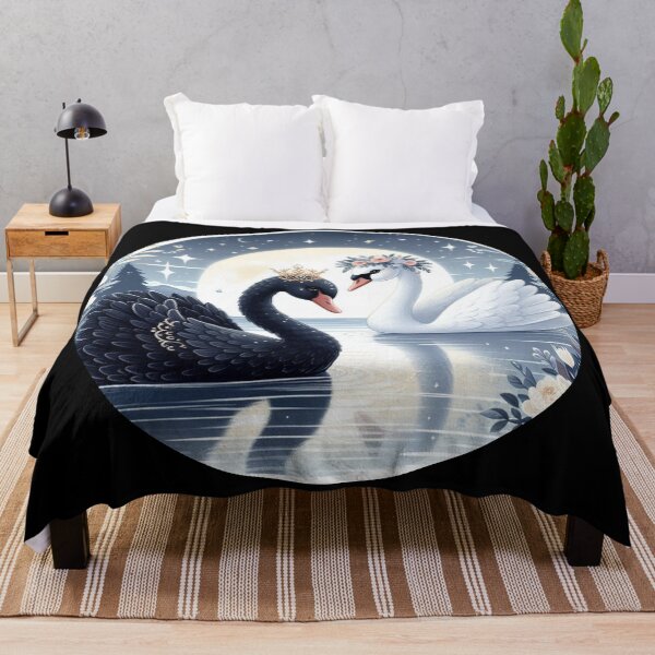 Item preview, Wonderful white and black swan couple, lovers, fairy tale illustration designed and sold by coloursforkids.
