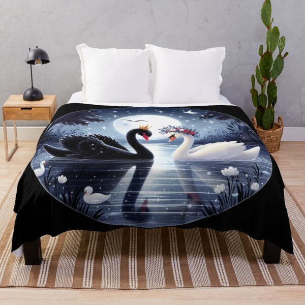 Item preview, Wonderful white and black swan couple, lovers, fairy tale circle illustration designed and sold by coloursforkids.