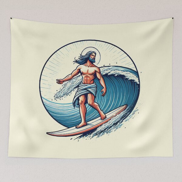 Item preview, Funny Jesus Christ On Surfboard designed and sold by TomFrontierArt.
