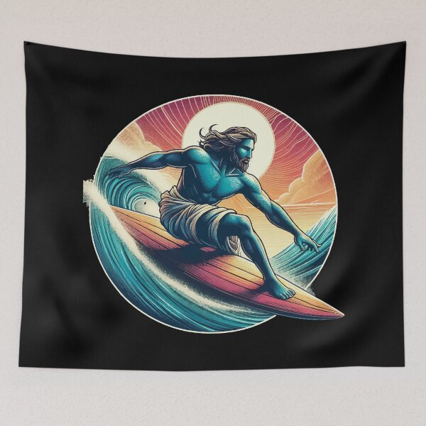 Item preview, Retro Jesus Christ On Surfboard designed and sold by TomFrontierArt.