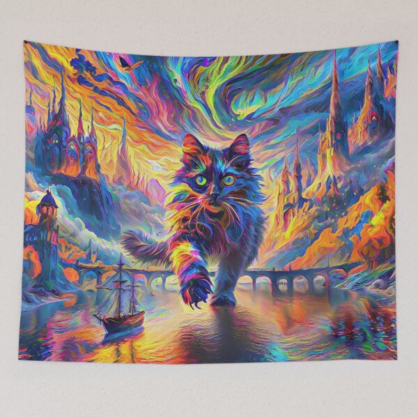 Item preview, Stylised cat and castle. DeepDream designed and sold by blackhalt.