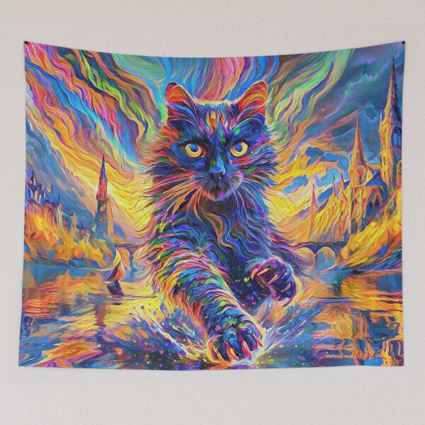 Item preview, Stylised cat and castle. DeepDream designed and sold by blackhalt.