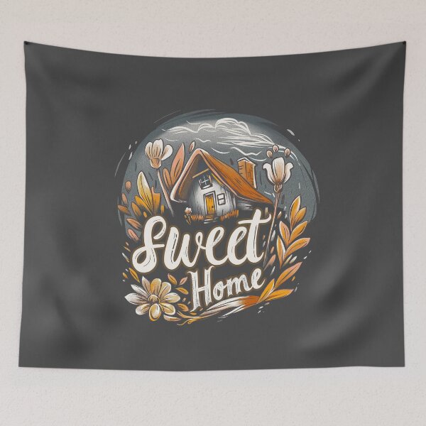 Item preview, Cozy Cottage Illustration with Sweet Home Calligraphy designed and sold by RuyaFab.