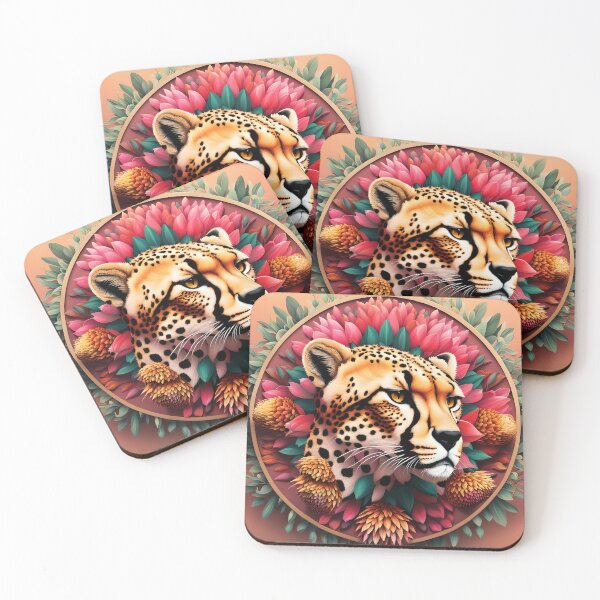 Item preview, Cheetah in circle of flowers designed and sold by Conservation Art Emporium.