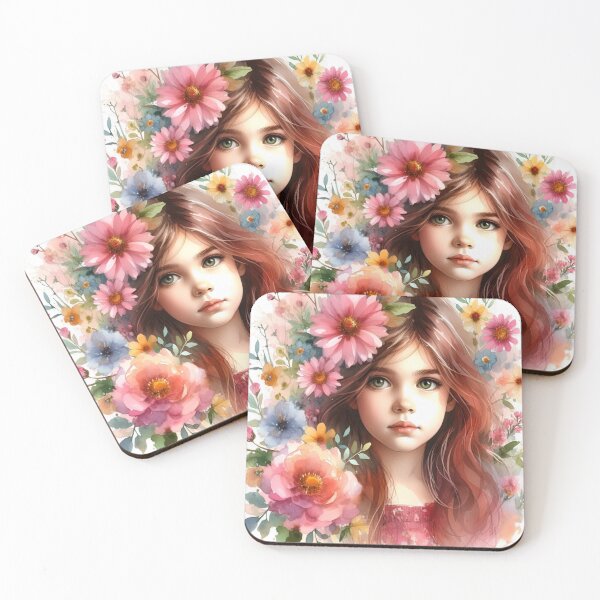 Item preview, "Floral Girl Portrait in Watercolor, floral art, cute designed and sold by FreeWorldDesign.