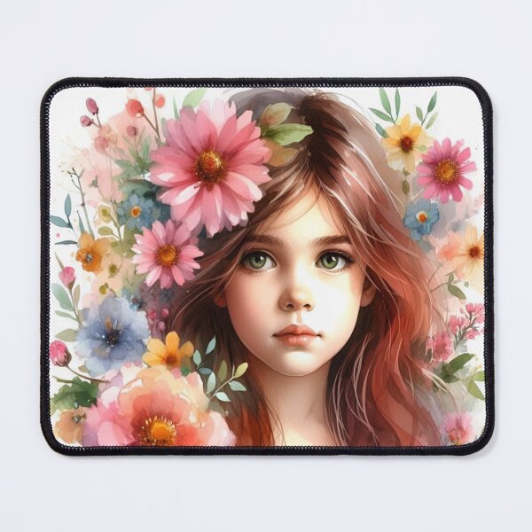 Item preview, "Floral Girl Portrait in Watercolor, floral art, cute designed and sold by FreeWorldDesign.