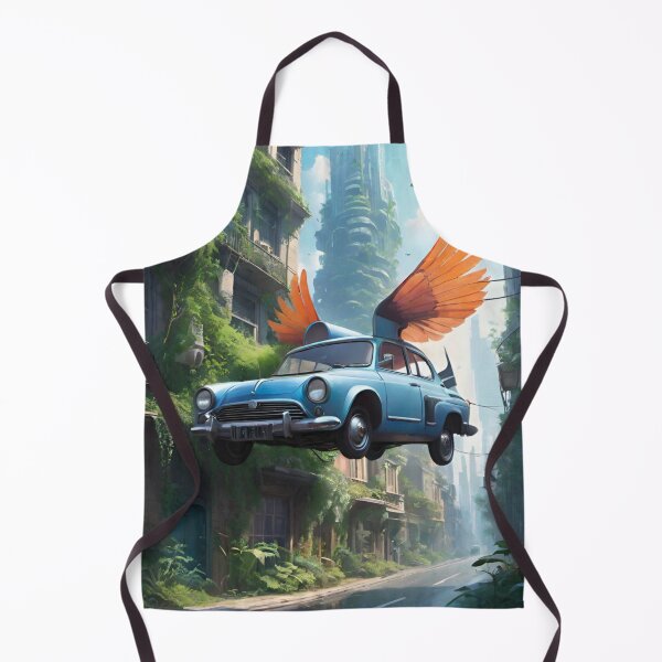 Item preview, Winged Wanderer: Blue Car Soaring Through Nature-Reclaimed City designed and sold by GrizzlyCollective.