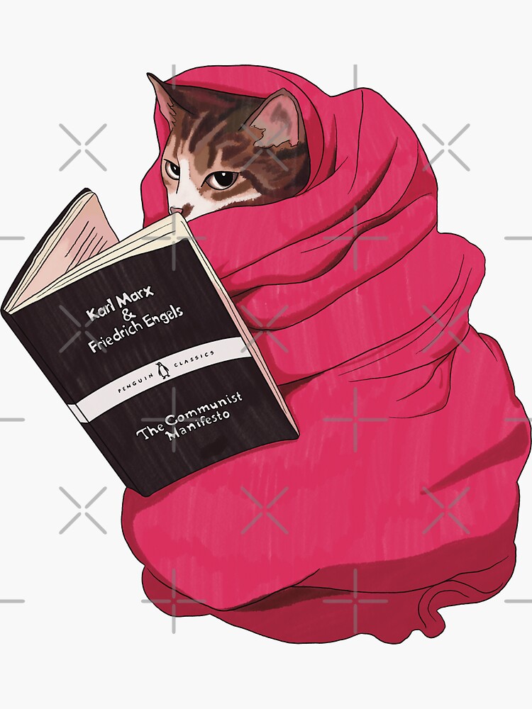 Thumbnail 3 von 3, Sticker, Katze liest Karl Marx designt und verkauft von daniasdesigns.