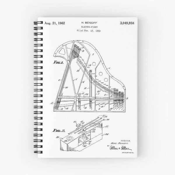 Artikelvorschau, Electropiano 1962 Vintage Patent Poster Weißer Hintergrund entworfen und verkauft von Peek-Designs.