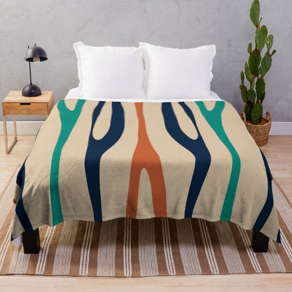 Item preview, Mediados de siglo moderno abstracto mínimo patrón de rayas salvajes verde azulado azul marino naranja quemado designed and sold by kierkegaard.