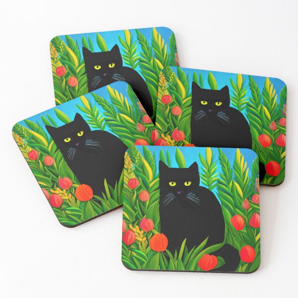 Artikelvorschau, Kleine schwarze Katze in einem Tulpengarten entworfen und verkauft von Marymarice.