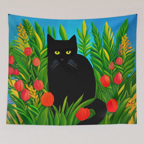 Item preview, Little Black Cat in a Tulip Garden  designed and sold by Marymarice.