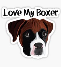 Love My Boxer Cute Funny Fawn and White Boxer Dog Sticker