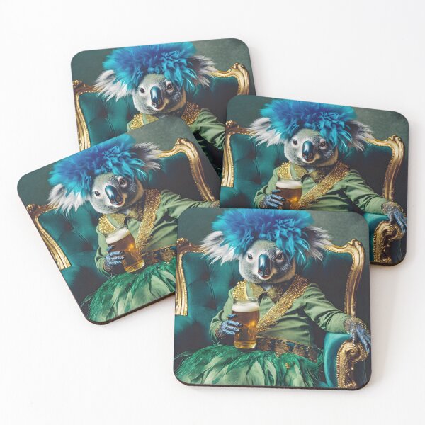 Item preview, Bho Koala with beer on a velvet armchair designed and sold by Jeepbabes.