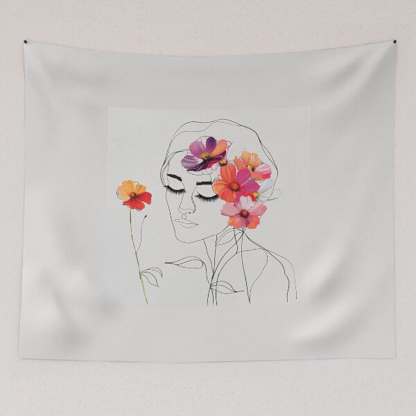 Item preview, Single Line Woman With Flowers designed and sold by 5minArtStudio.