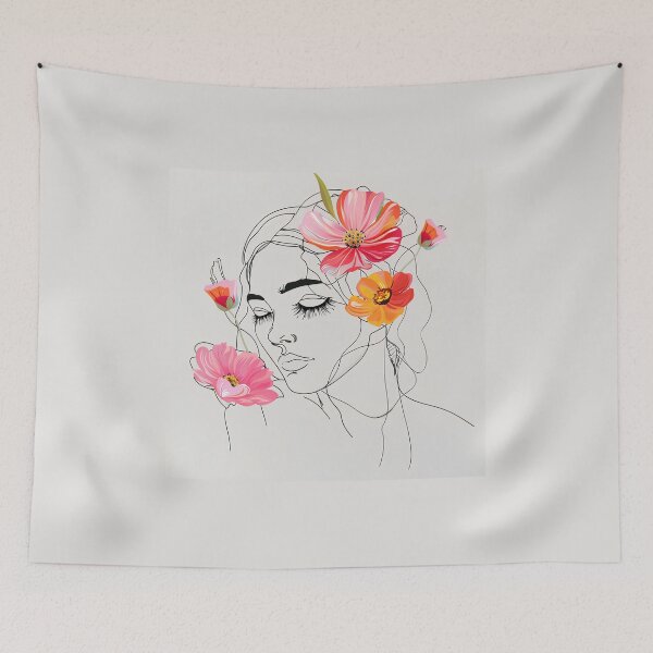 Item preview, Single Line Woman With Flowers designed and sold by 5minArtStudio.