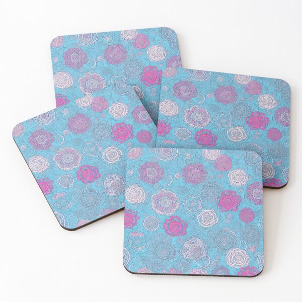 Item preview, Retro floral splendor abstract design on a turquoise background with purple accents designed and sold by Frostquest.