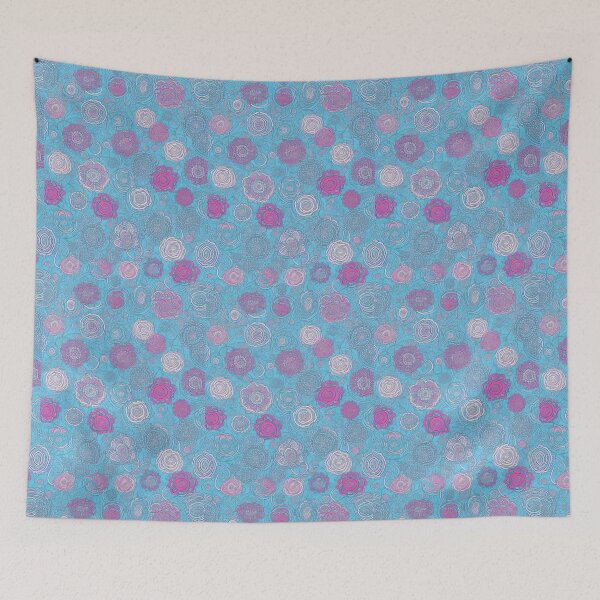 Item preview, Retro floral splendor abstract design on a turquoise background with purple accents designed and sold by Frostquest.