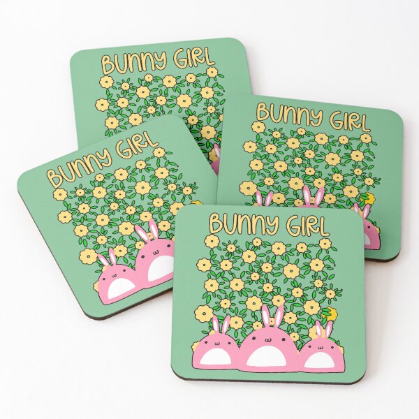 Item preview, Bunny Girl Kawaii Pink Bunnies and Daisies designed and sold by Renata Illustrata.