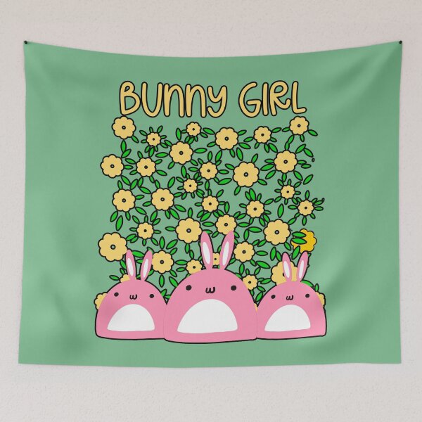 Item preview, Bunny Girl Kawaii Pink Bunnies and Daisies designed and sold by Renata Illustrata.