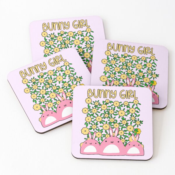 Item preview, Bunny Girl Kawaii Pink Bunnies and Daisies designed and sold by Renata Illustrata.