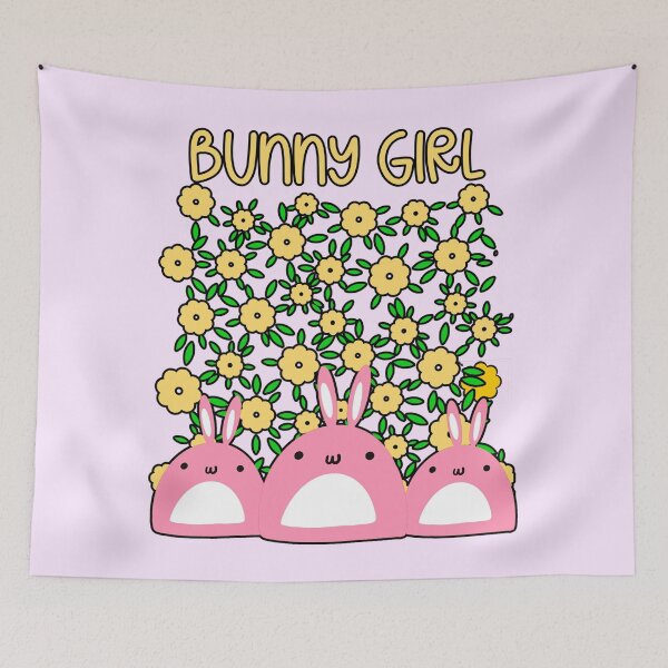 Item preview, Bunny Girl Kawaii Pink Bunnies and Daisies designed and sold by Renata Illustrata.