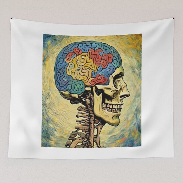 Item preview, "Highlighted Human Brain in Skeleton" designed and sold by Artisticanvas.