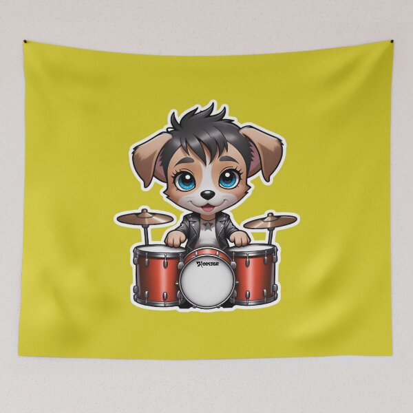 Item preview, Cute Rockstar Puppy Dog With A Drumset designed and sold by TheArtOfPat.