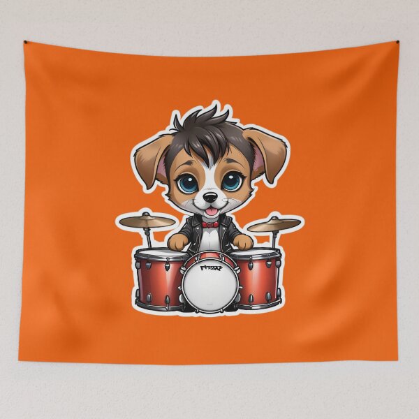 Item preview, Cute Rockstar Puppy Dog With A Drumset designed and sold by TheArtOfPat.