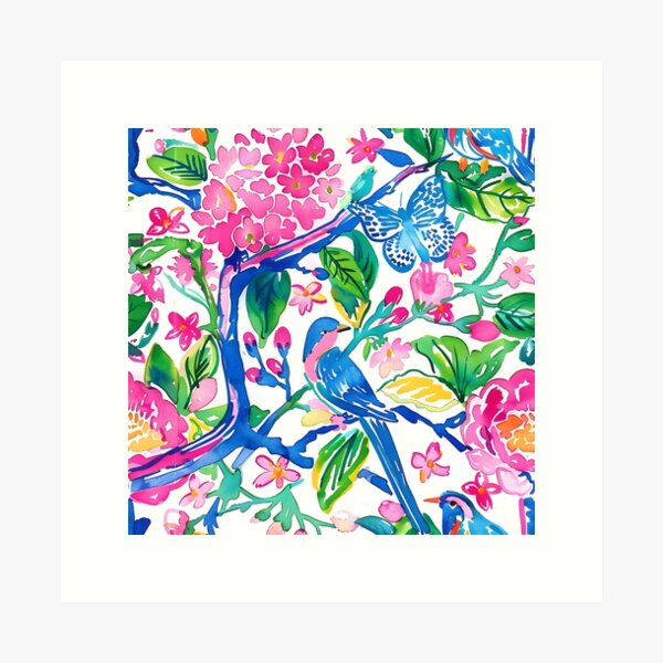 Item preview, Preppy chinoiserie birds, flowers and butterflies designed and sold by SophieClimaArt.