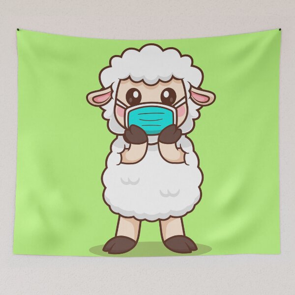 Item preview, Safety First: Cute Sheep Wearing Medical Mask designed and sold by hjian8219.