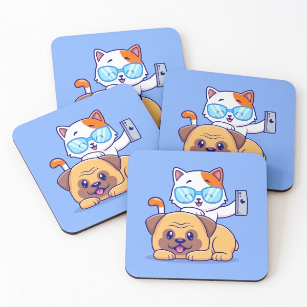 Item preview,  "Tech-Savvy Selfie: Cute Pug Dog and Cat Snap a Pic with Phone" designed and sold by hjian8219.