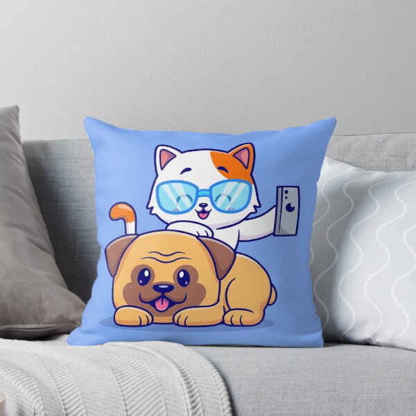 Item preview,  "Tech-Savvy Selfie: Cute Pug Dog and Cat Snap a Pic with Phone" designed and sold by hjian8219.