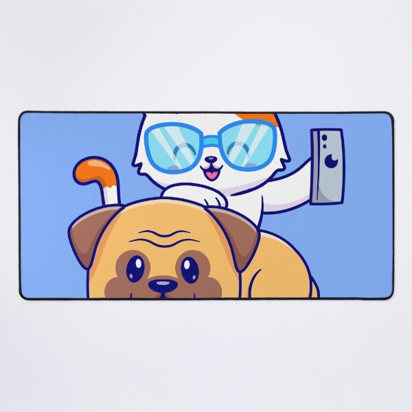 Item preview, "Tech-Savvy Selfie: Cute Pug Dog and Cat Snap a Pic with Phone" designed and sold by hjian8219.